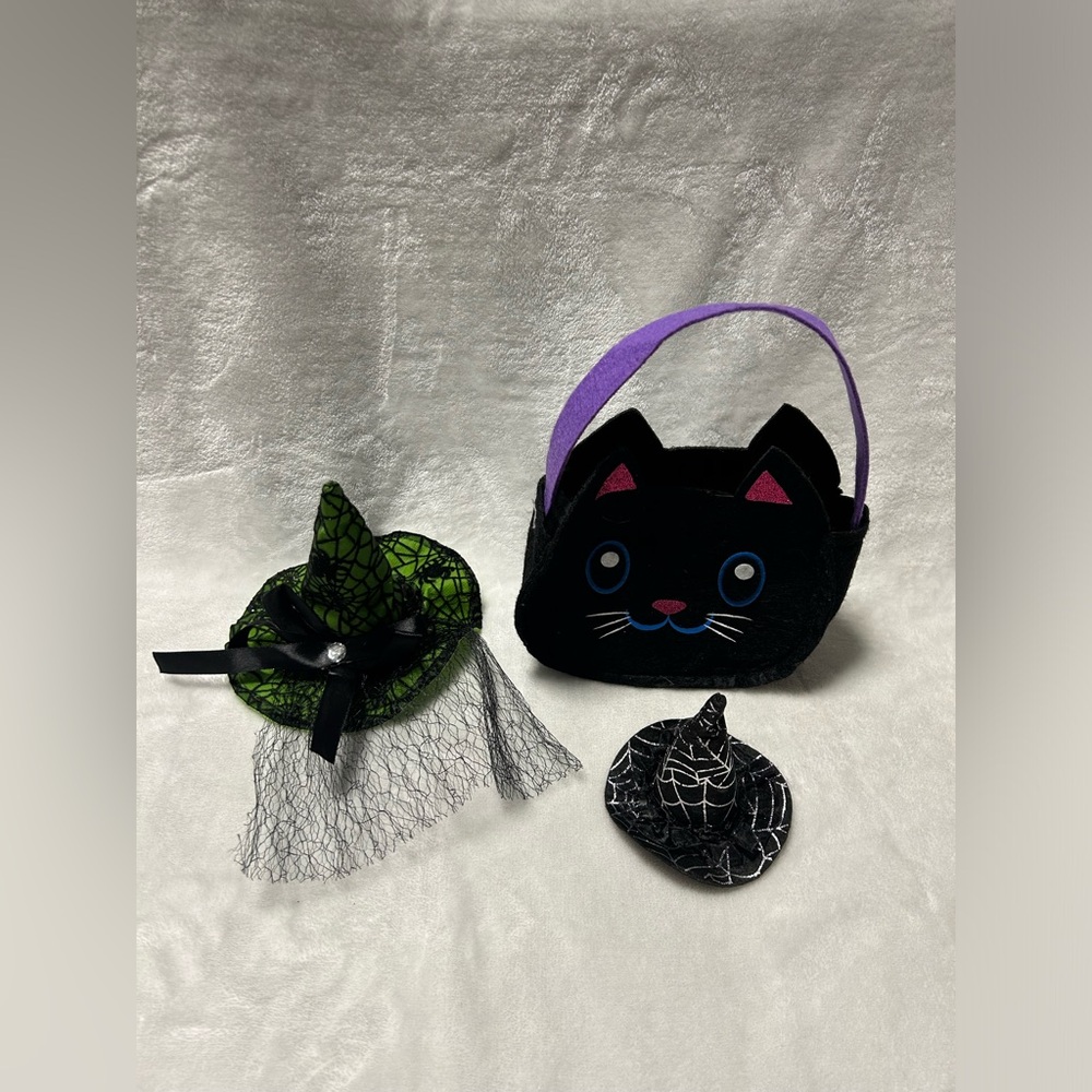 2 Green black mini Halloween witch hat mini black cat purse bag
